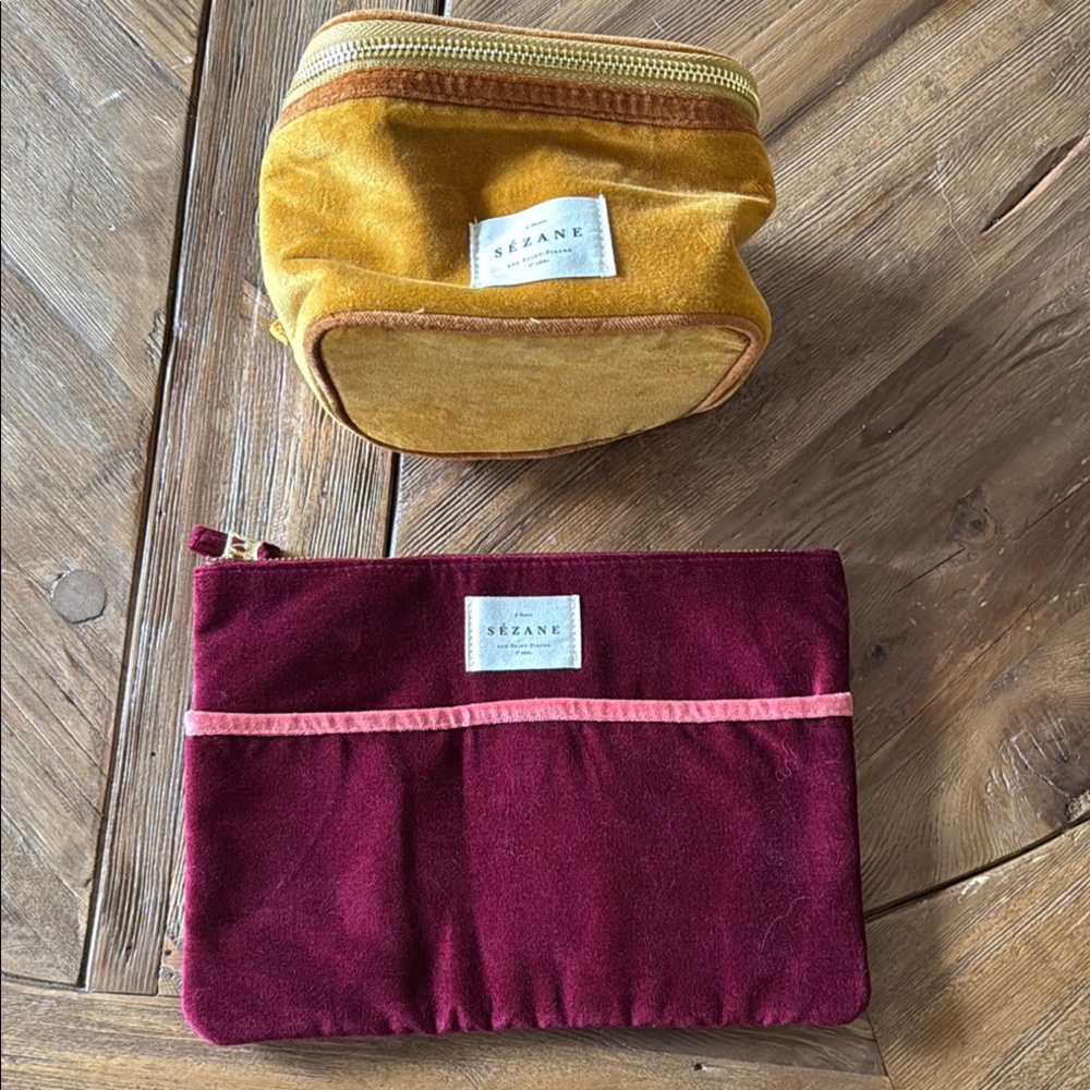 2 - Sézane Velvet Pouch’s  in Mustard and Burgundy